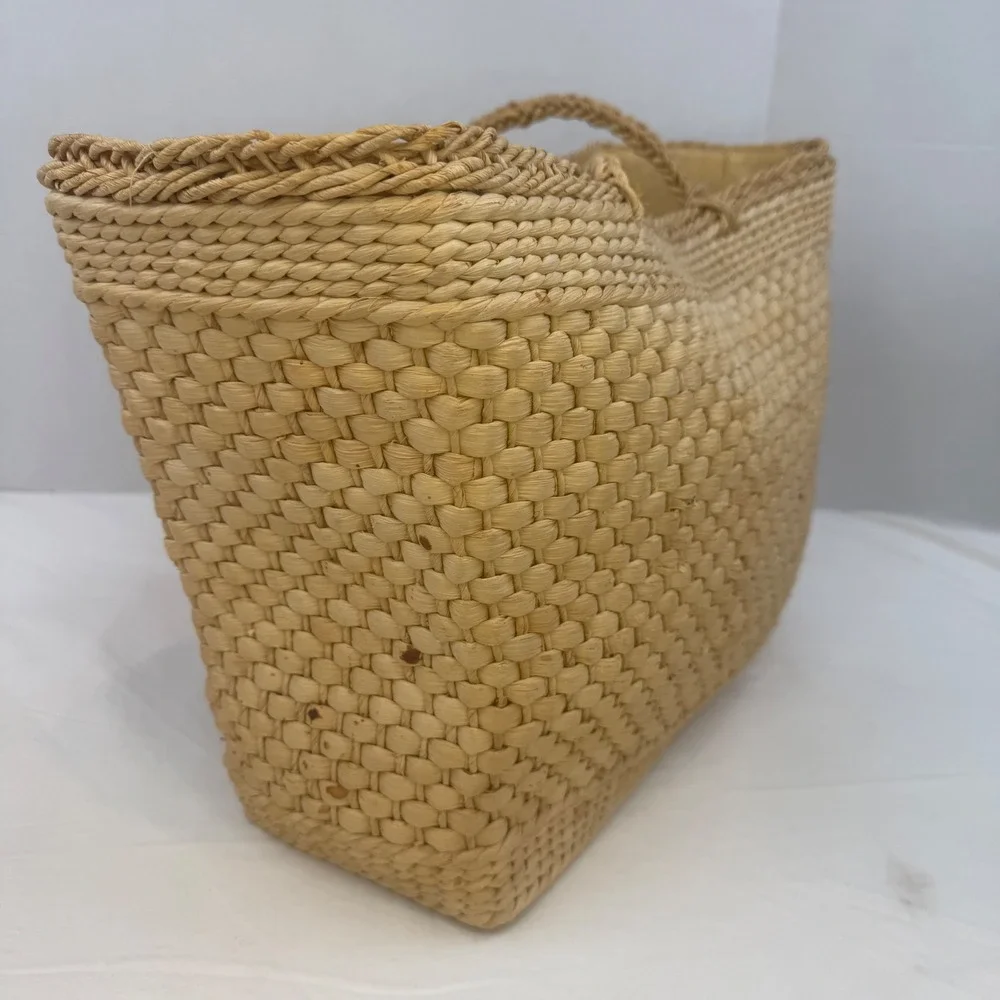 Vintage Woven Straw Tote Bag Raffia Floral Embroidery Boho Basket Beach Bag Tan - Picture 7 of 14